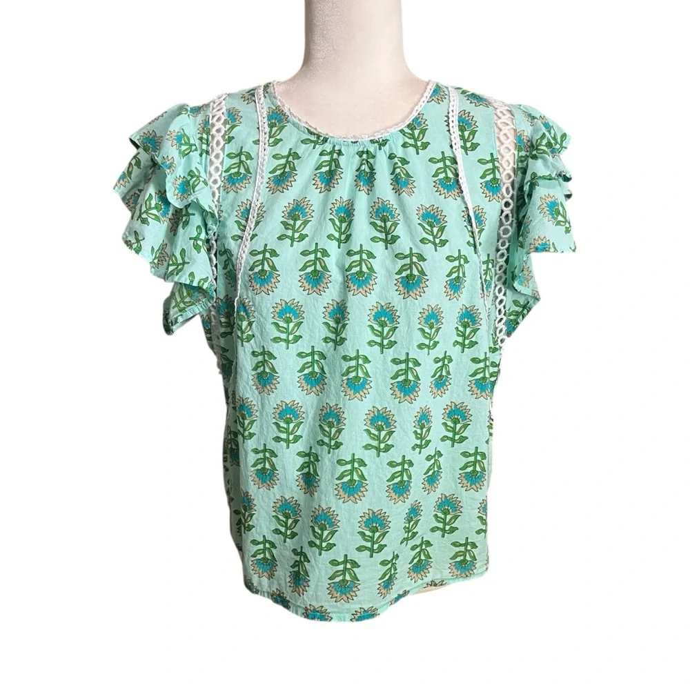 Joie casual prairie core cottage core Floral Ruffle Sleeve Top - - Picture 2 of 10